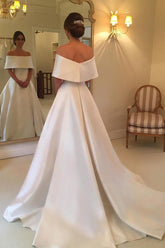A-line Off Shoulder Simple Satin Long Bridal Gown, Hot Wedding Dresses